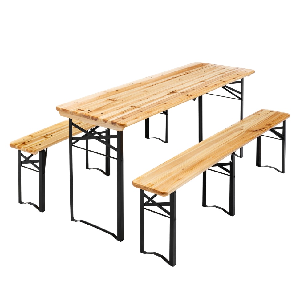 Ensemble brasserie table et 2 bancs pliants en bois 180 cm