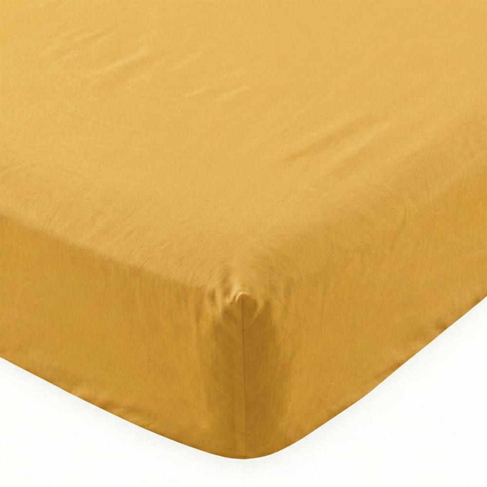 Drap-housse 100% Coton Moutarde 200x200x32 cm