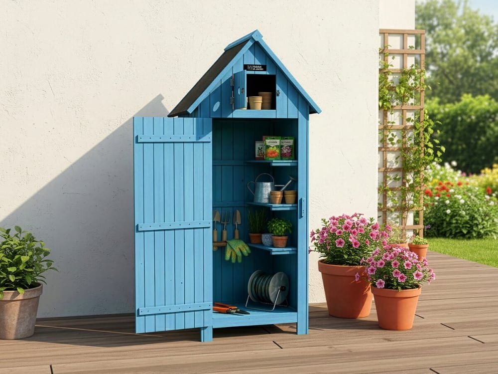 Armoire de jardin bois en bois bleu 77 x 54 x 179 cm - Maisons du Monde