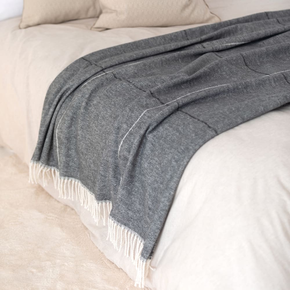 Plaid 70% Coton Gris 130x170 cm