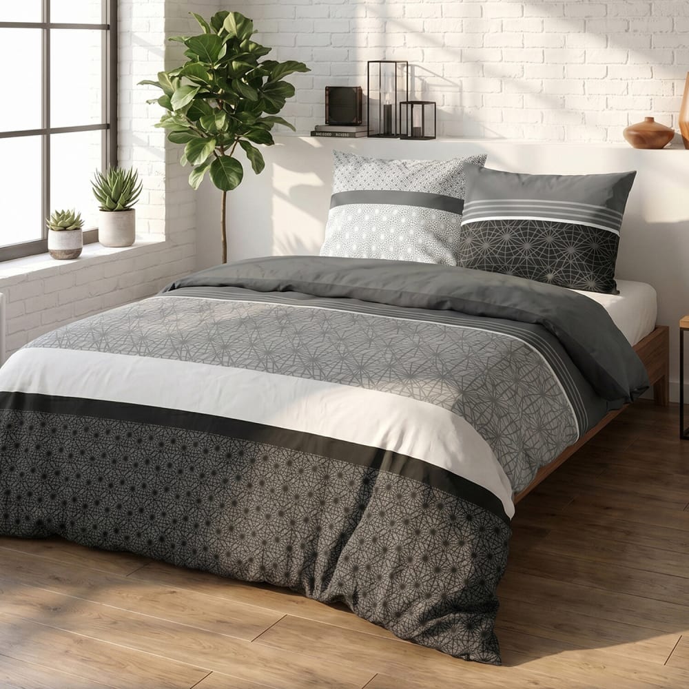 Parure de couette 100% coton 57 fils imprimée 260x240cm 2 taies - Maisons du Monde