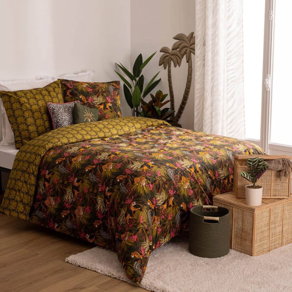 Decoratie Parure de couette 100% coton 57 fils imprimée 240x220cm 2 taies style contemporain Vert