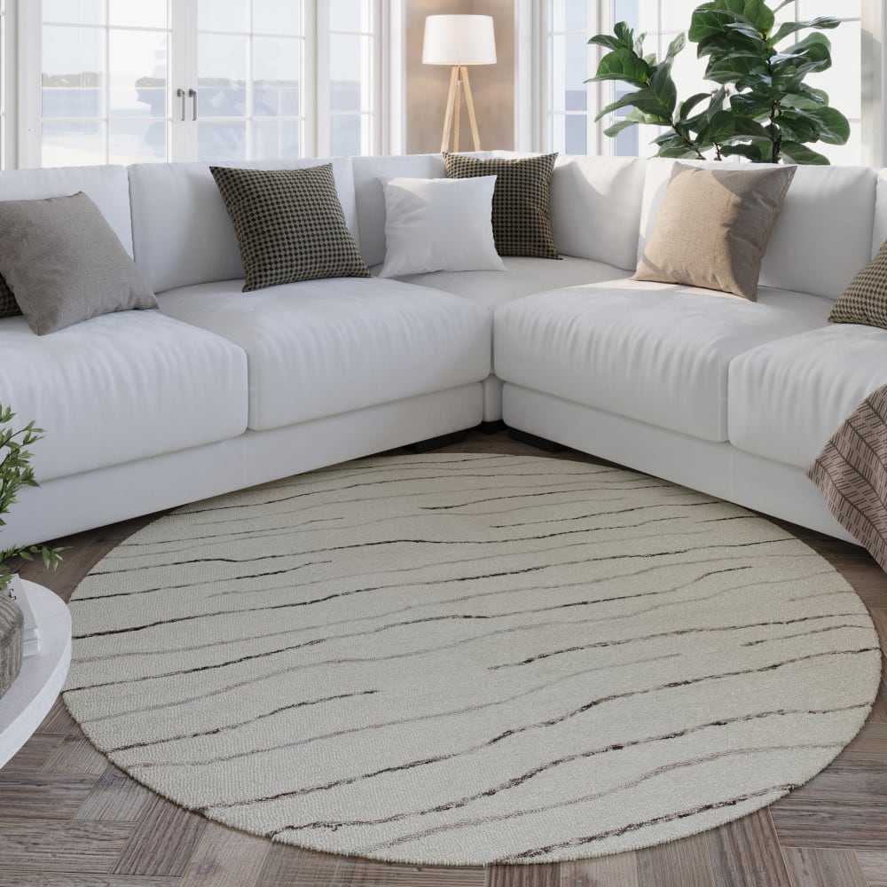 Runder Teppich reine Wolle handgetuftet Creme 180 cm - Maisons Du