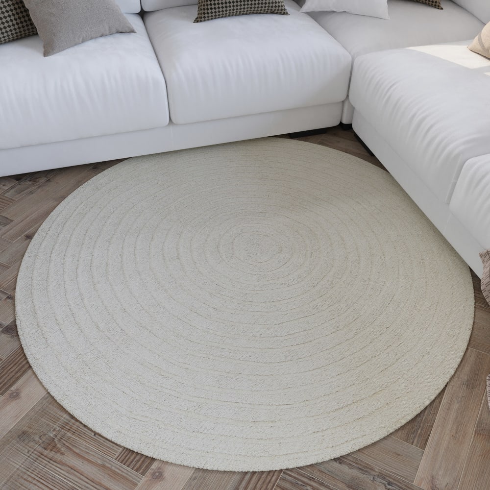 Tapis rond pure laine tufté main crème 180 cm - Maisons du Monde