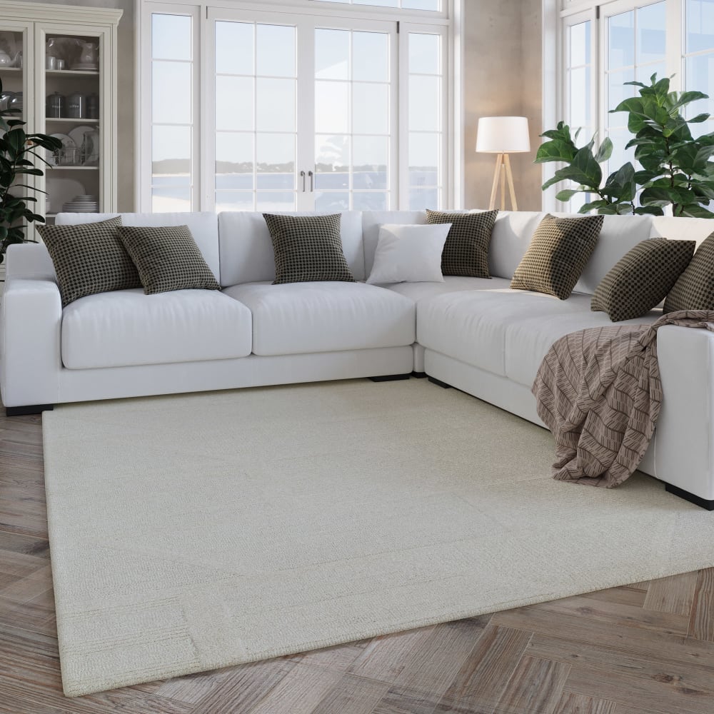 Teppich reine Wolle handgetuftet Creme 300x400 - Maisons Du Monde
