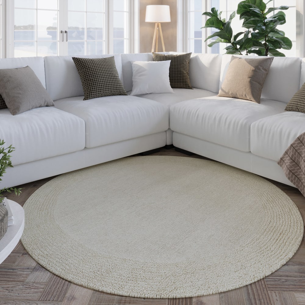 Tapis rond pure laine tufté main crème 180 cm - Maisons du Monde