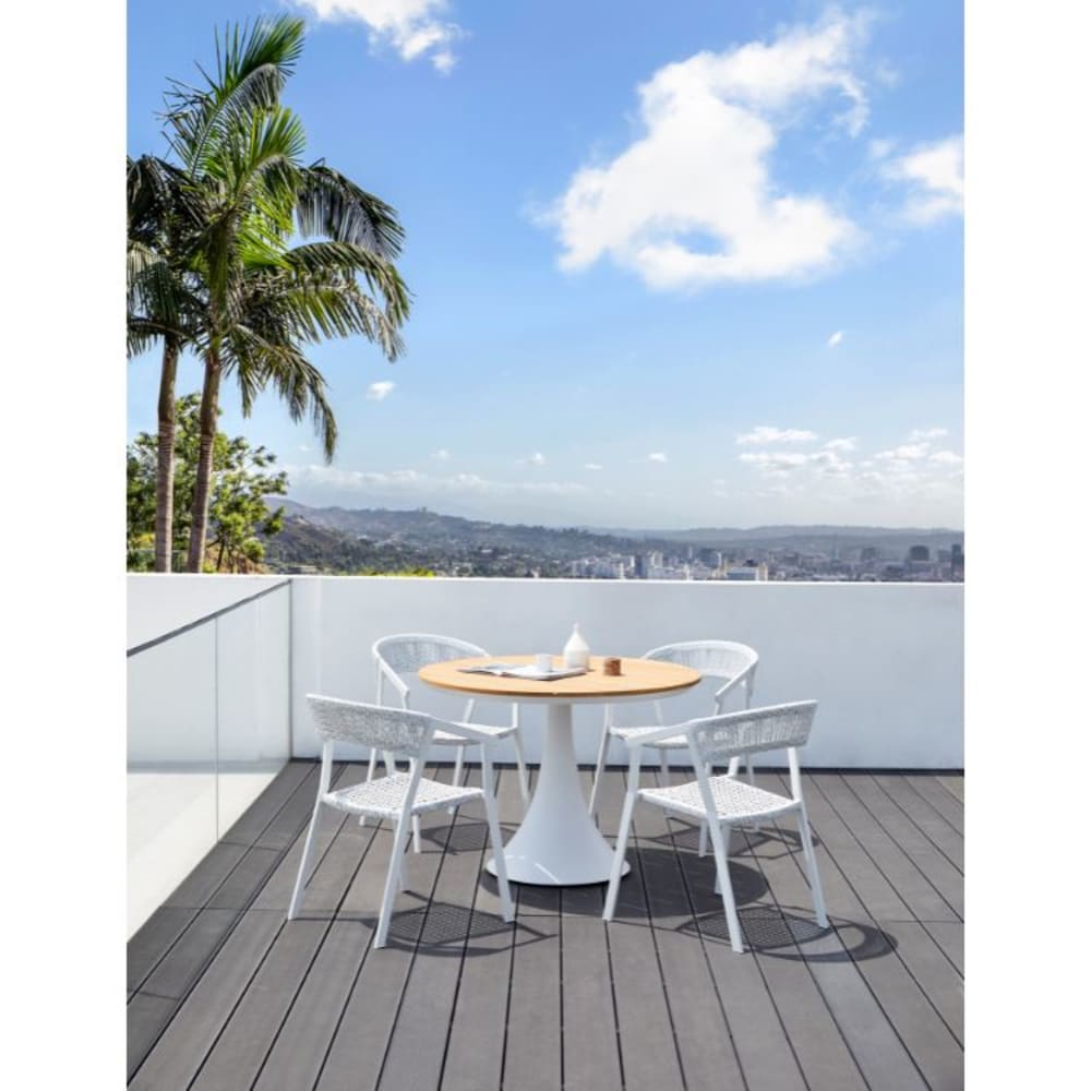 Table de jardin ronde avec plateau teck blanche D110 x H74,5cm - Maisons du Monde