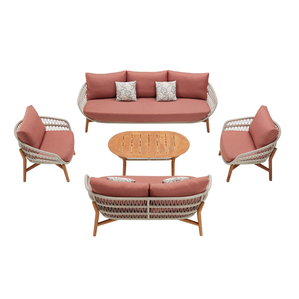 Au jardin de Chloé Ensemble canapé de jardin rose L229.5 x P79.5 x H72cm - Bois