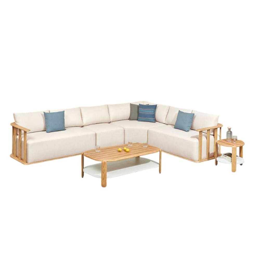 Au jardin de Chloé Salon de jardin d'angle marron et blanc L254 - 319 x P82 x H60cm - Bois