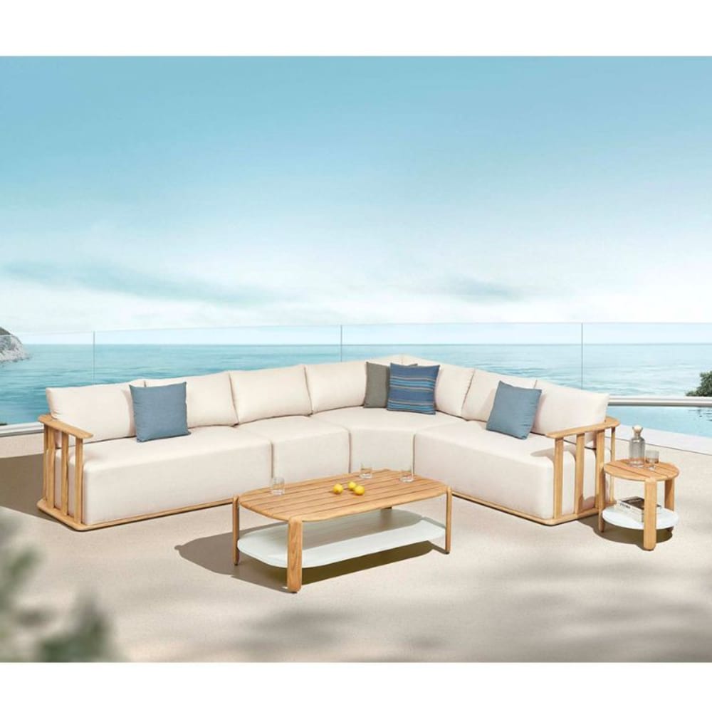 Salon de jardin d'angle marron et blanc L254 - 319 x P82 x H60cm - Maisons du Monde