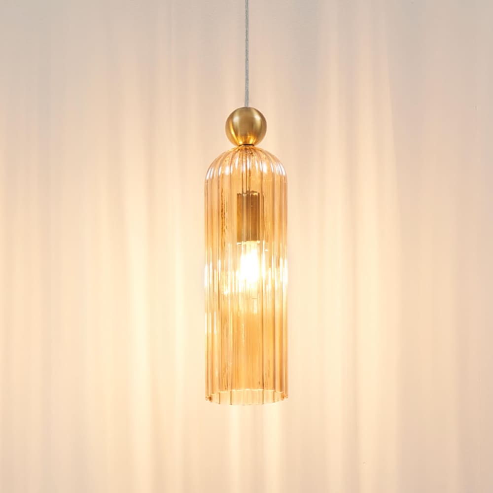Suspension en verre ambré et laiton 35 cm — vue 3
