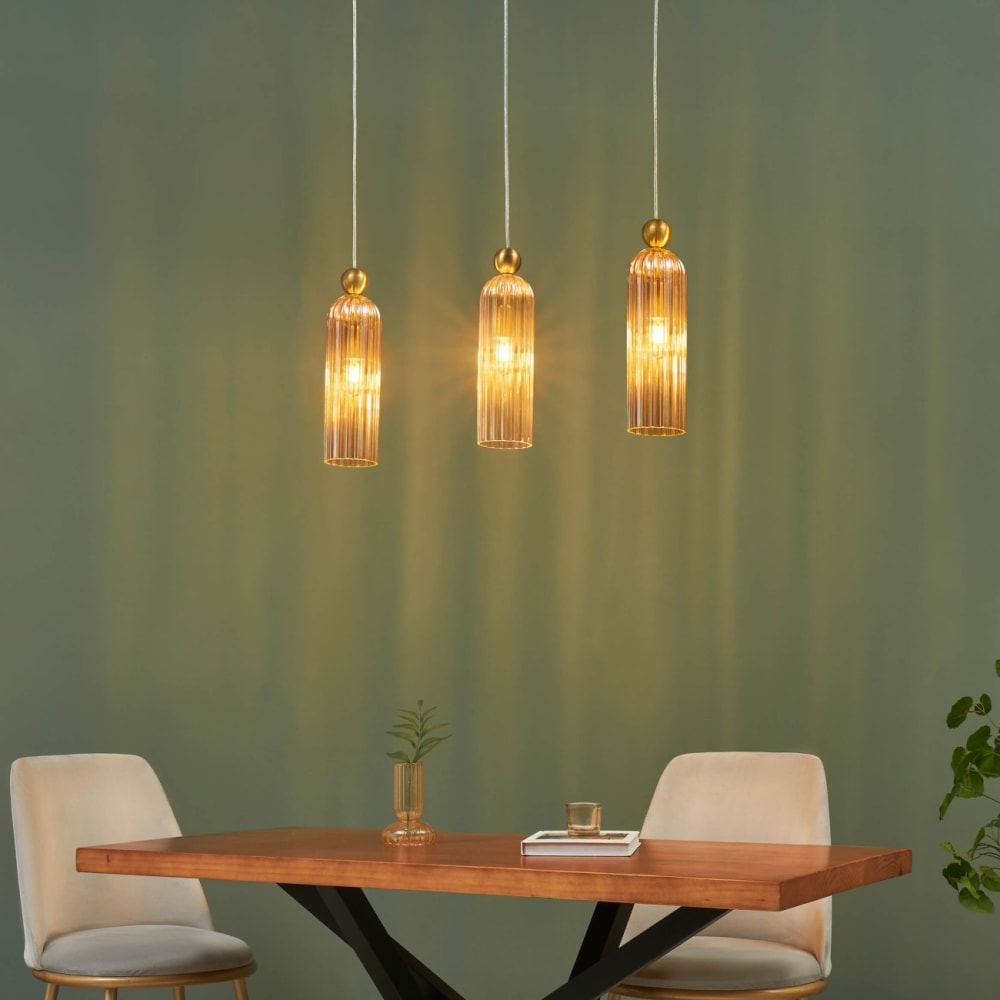 Suspension en verre ambré et laiton 35 cm — vue 4