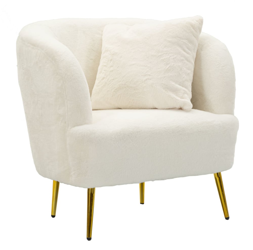 Fauteuil en métal doré et tissu blanc avec coussin 73x66x78 cm