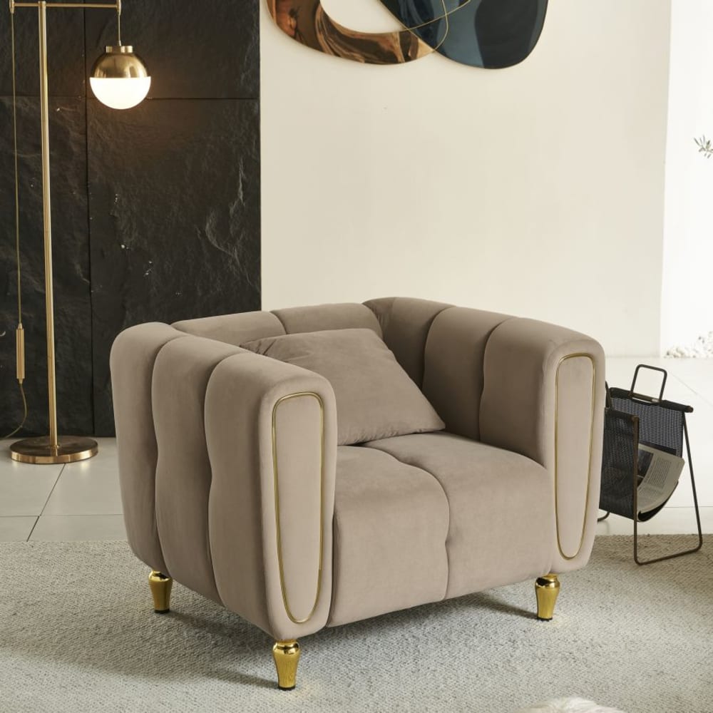 Mauro Ferretti Sessel aus vergoldetem Metall und Samt mit Kissen cm 97x81x72 style classic chic Grau Holz