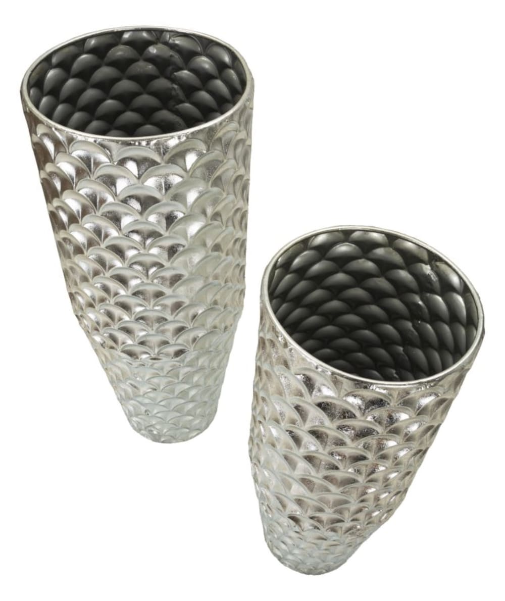 Silberner Metall-Blumentopfhalter cm Ø 37x92x-32x75. - Maisons Du