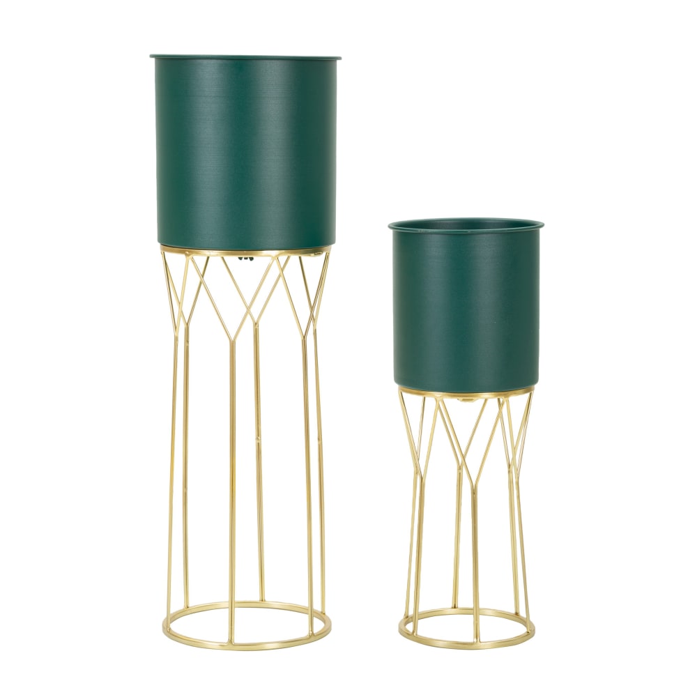Porte-vases en métal doré et vert set 2 pièces cm Ø 23x70-19x50