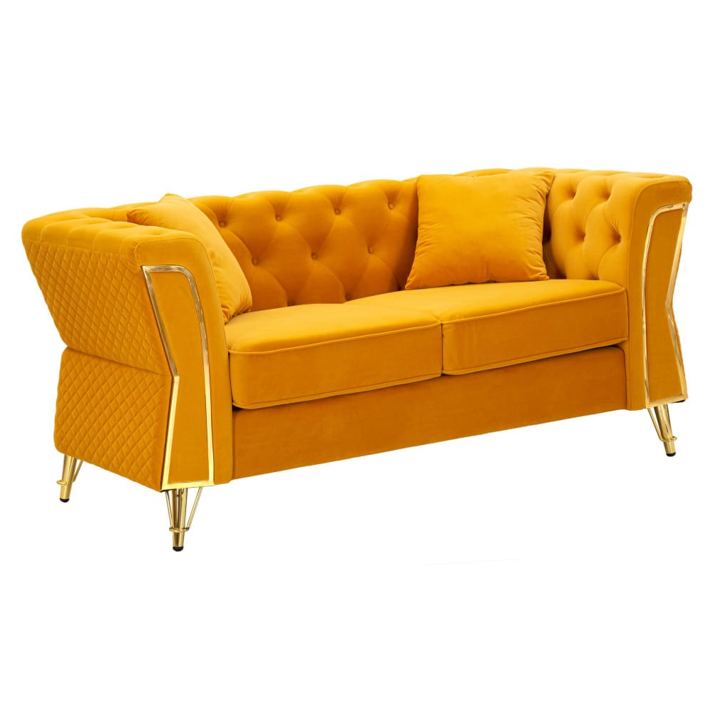 Sofa Aus Metall Und Senffarbenem Samt Mit Kissen, 162 X 83 X 76 Cm