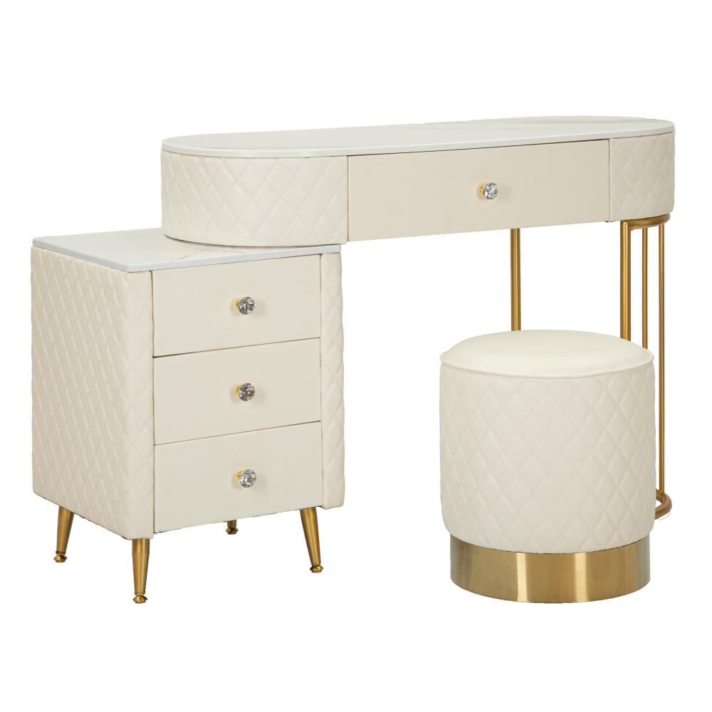 Coiffeuse en similicuir avec pouf cm 120×40×75