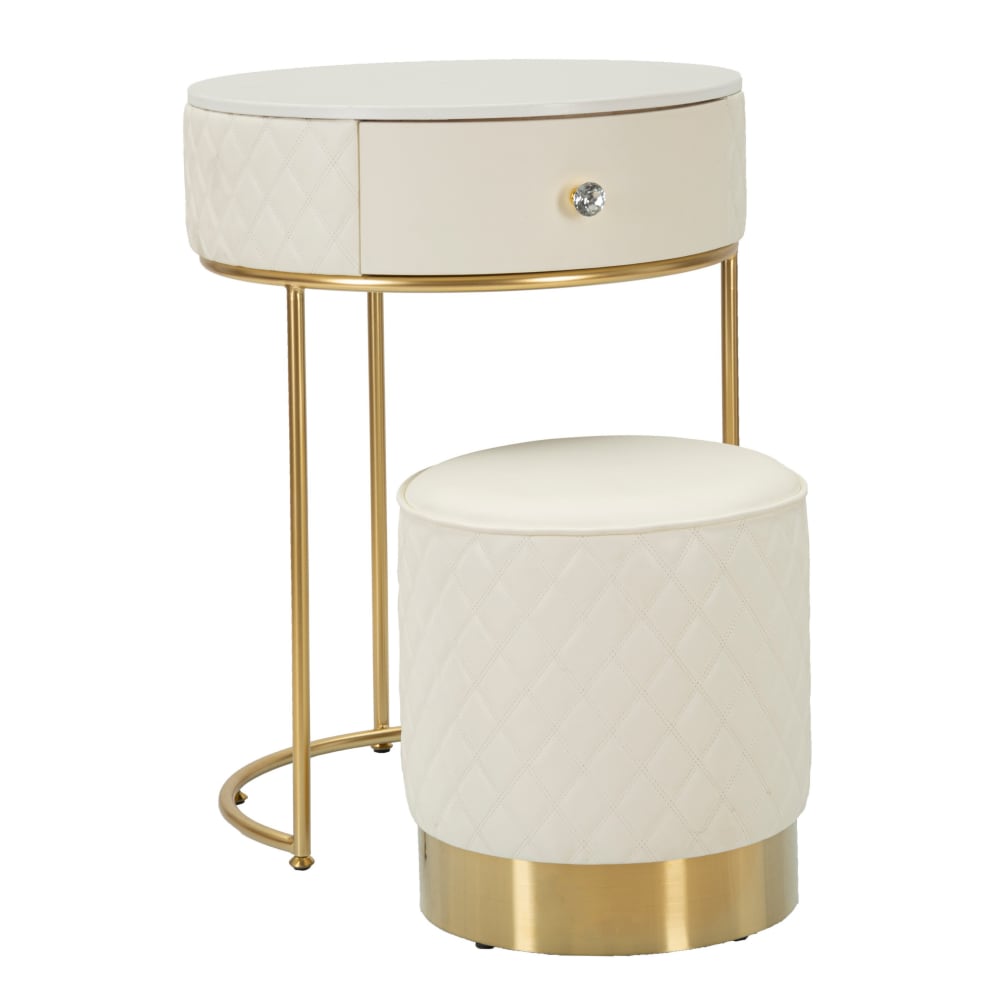 Table de chevet blanc avec tiroir et pouf cm Ø 52x70 - Ø 36x39