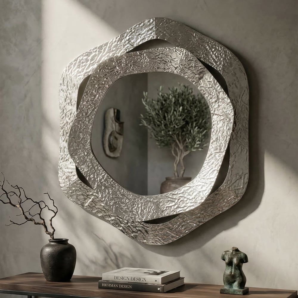 Mauro Ferretti Silberner Metall-Wandspiegel 66x6x75 cm. style classic chic Silber Metall