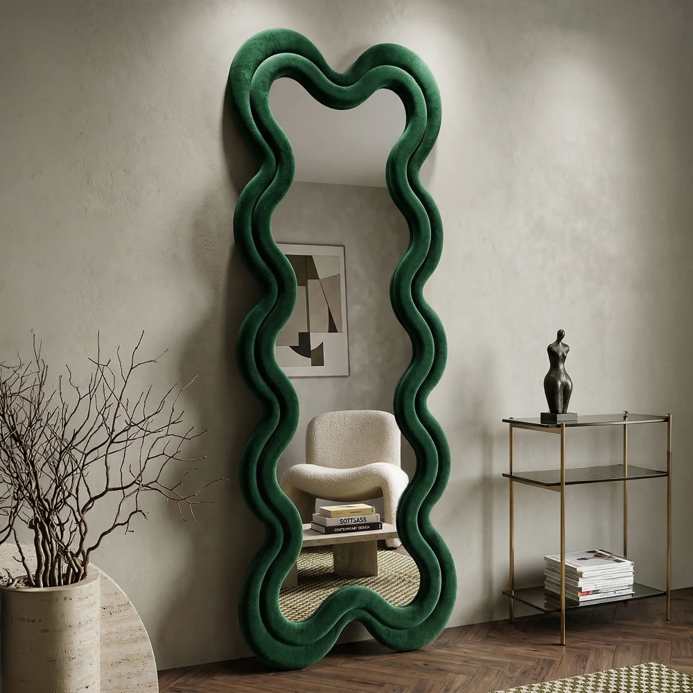 Mauro Ferretti Grüner Samt-Wandspiegel 58x4x160 cm style classic chic Grün Holz