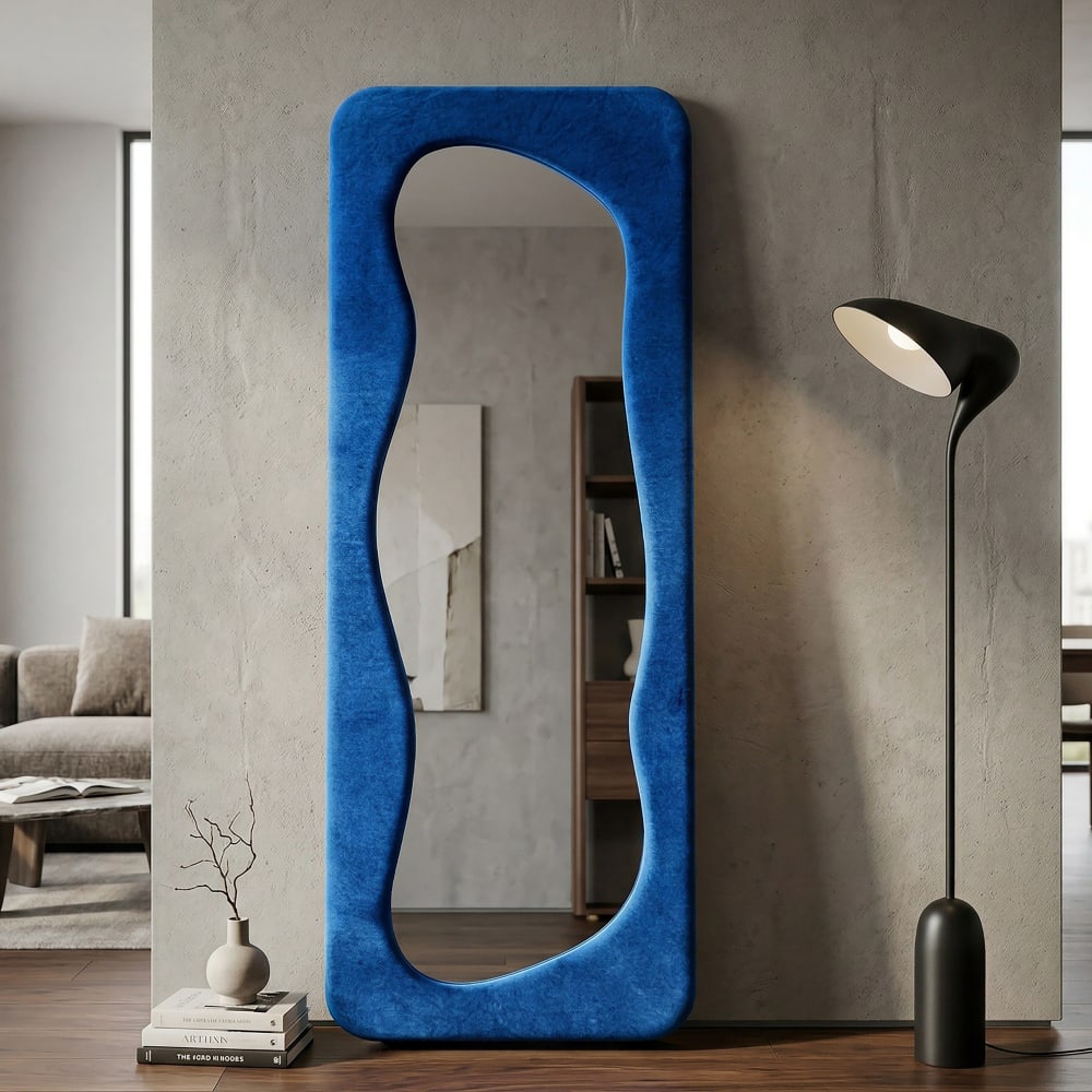 Mauro Ferretti Wandspiegel aus blauem Samt, 60 x 4 x 160 cm style classic chic - Holz