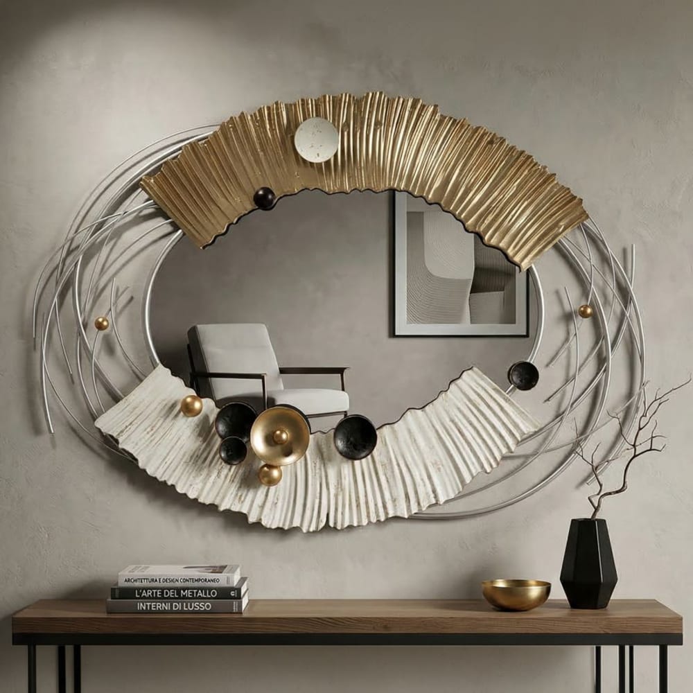 Mauro Ferretti Goldener Metall-Wandspiegel 114x7x81 cm. style classic chic Gold Metall