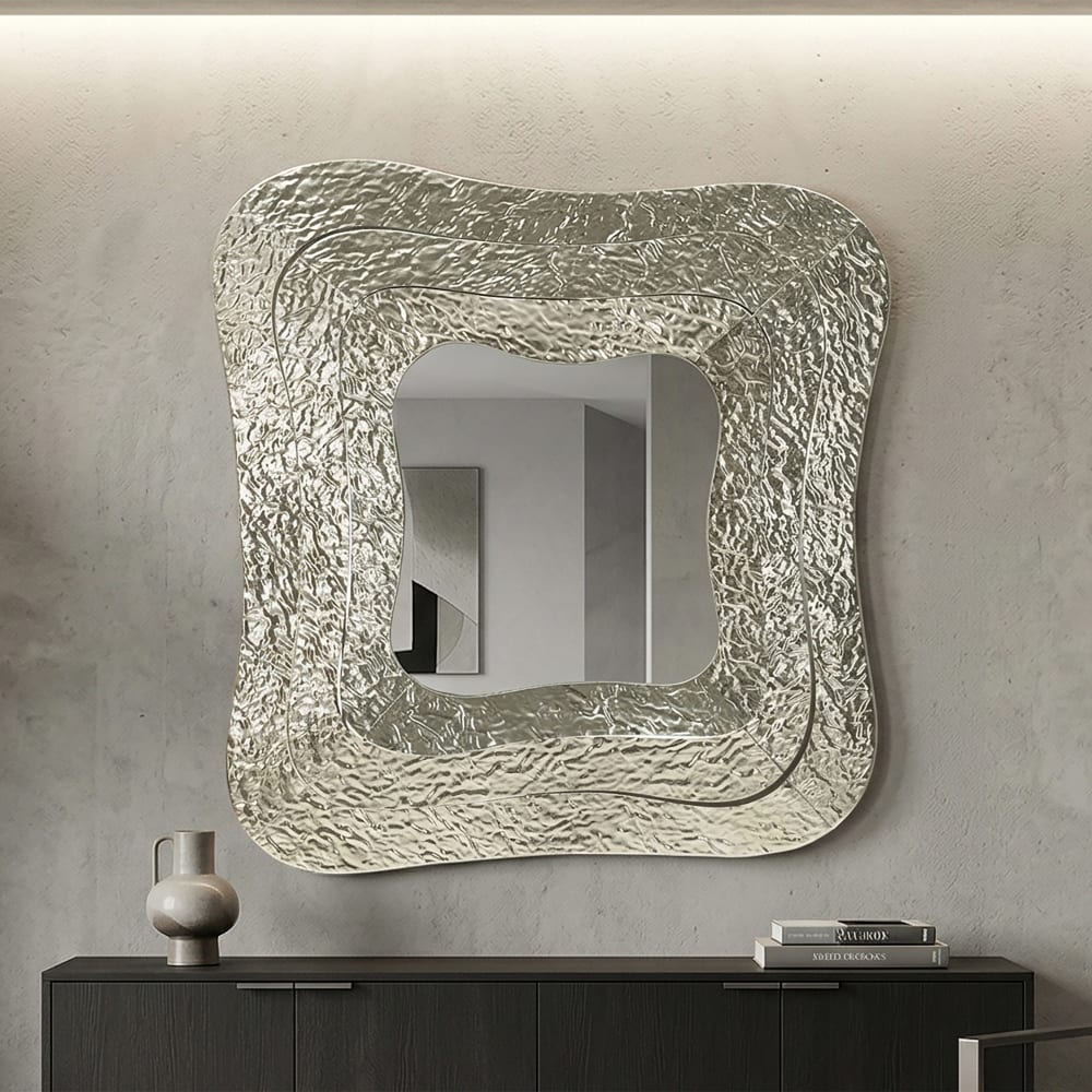 Mauro Ferretti Silberner Metall-Wandspiegel 74x7x79 cm. style classic chic Silber Metall