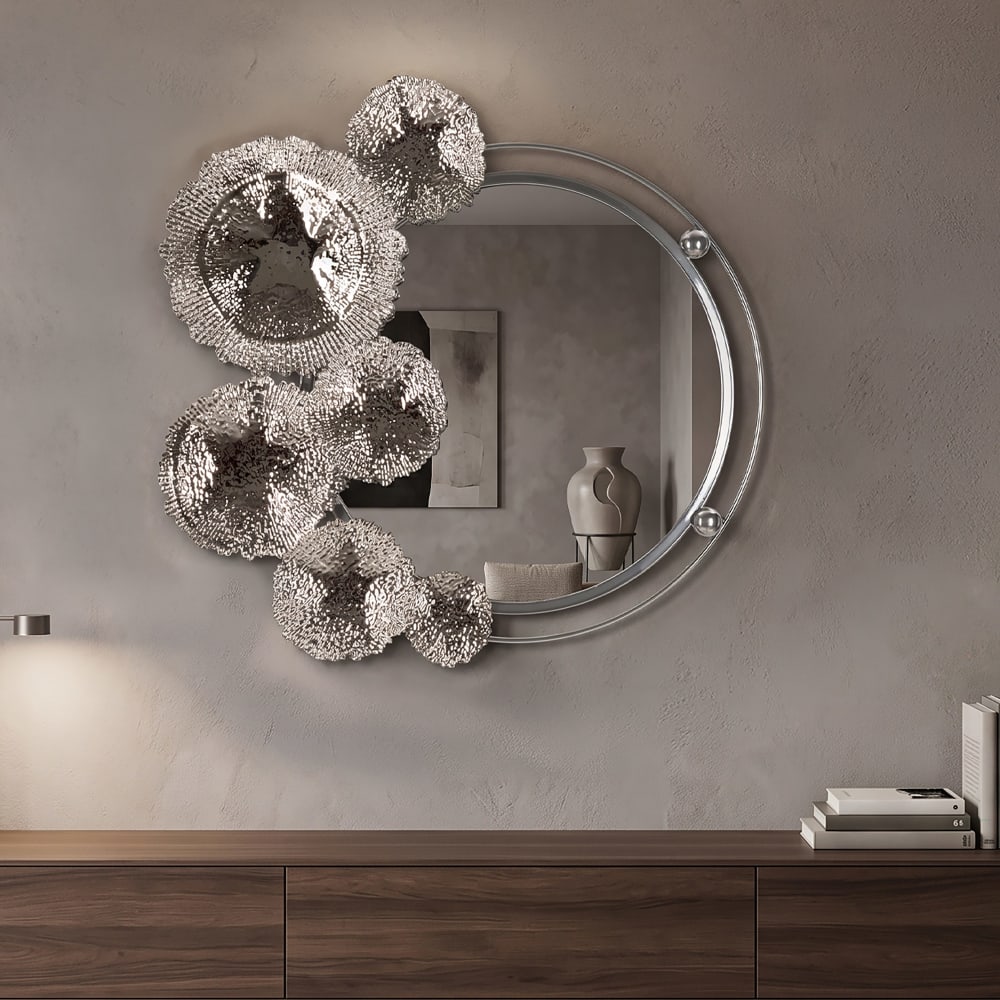 Mauro Ferretti Silberner Metall-Wandspiegel 85x7x80,6 cm. style classic chic Silber Metall