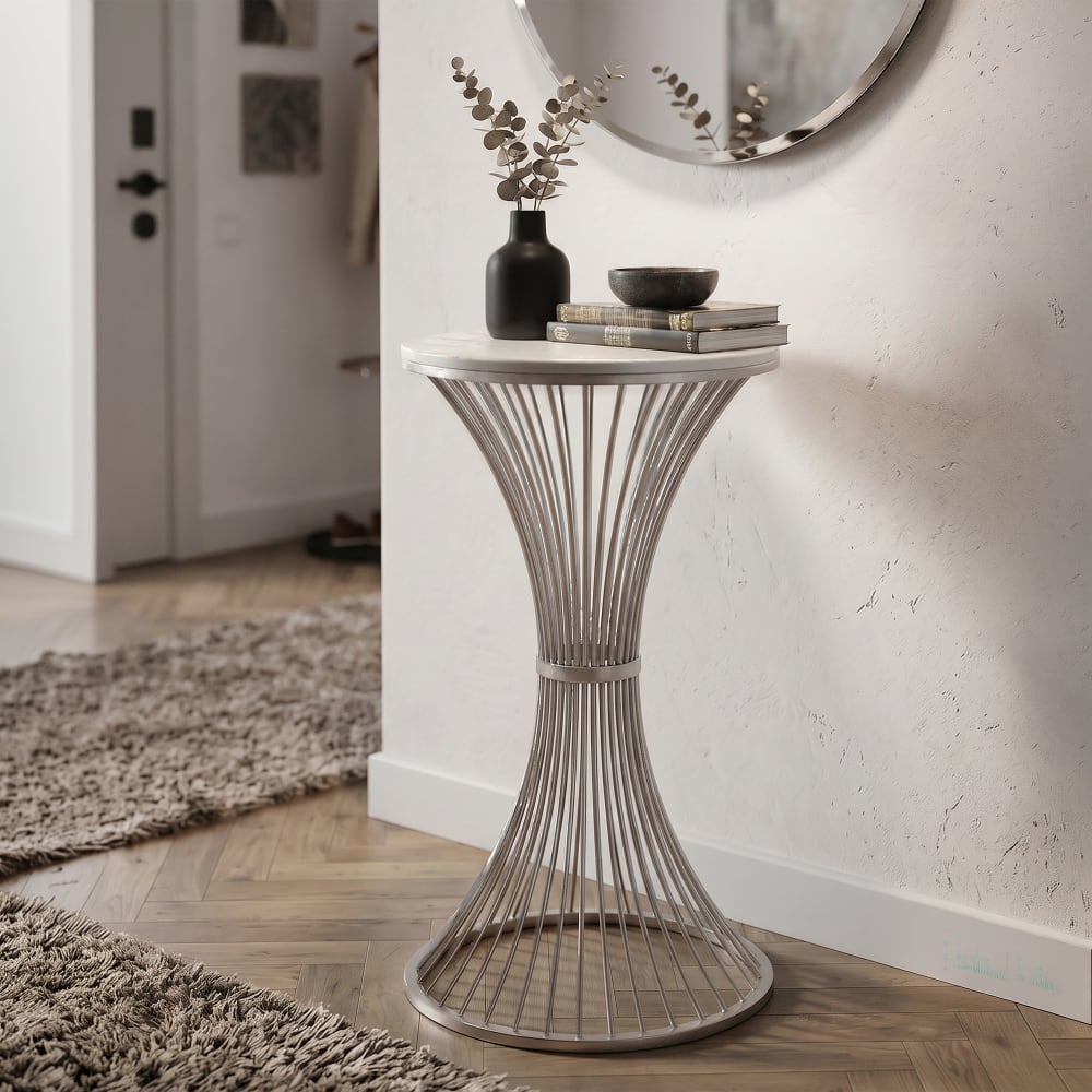 mesa auxiliar de metal plateado cm o 40x79