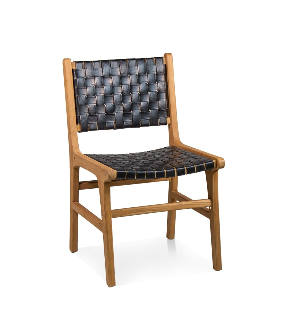 MOYCOR Stuhl aus Teakholz und Leder, braun und schwarz - -