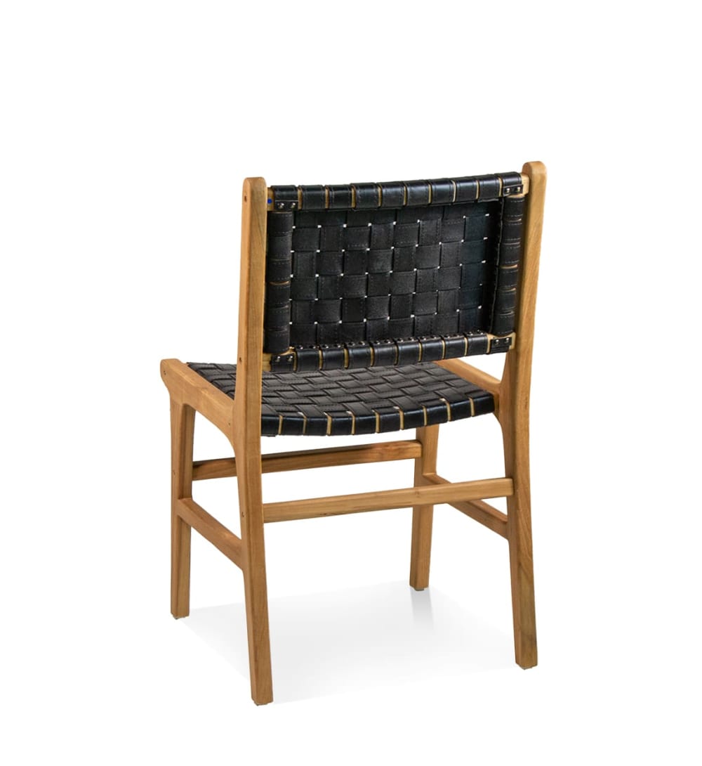 Chaise en teck et cuir marron et noir