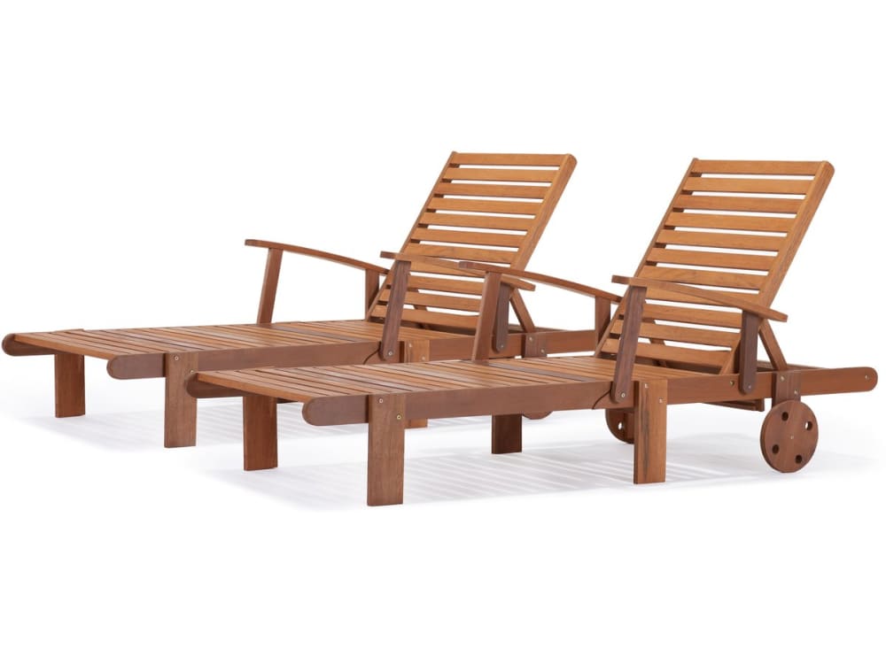 Lot de 2 bains de soleil bois marron 193 x 74 x 80 cm