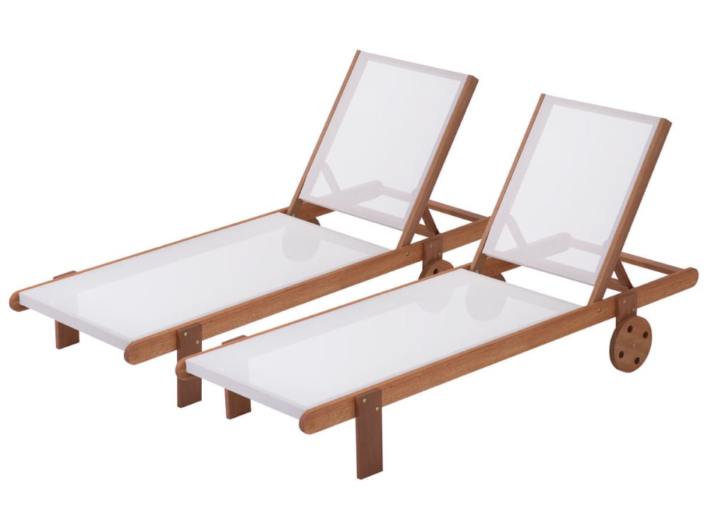Lot de 2 bains de soleil bois ecru 193 x 71 x 80 cm