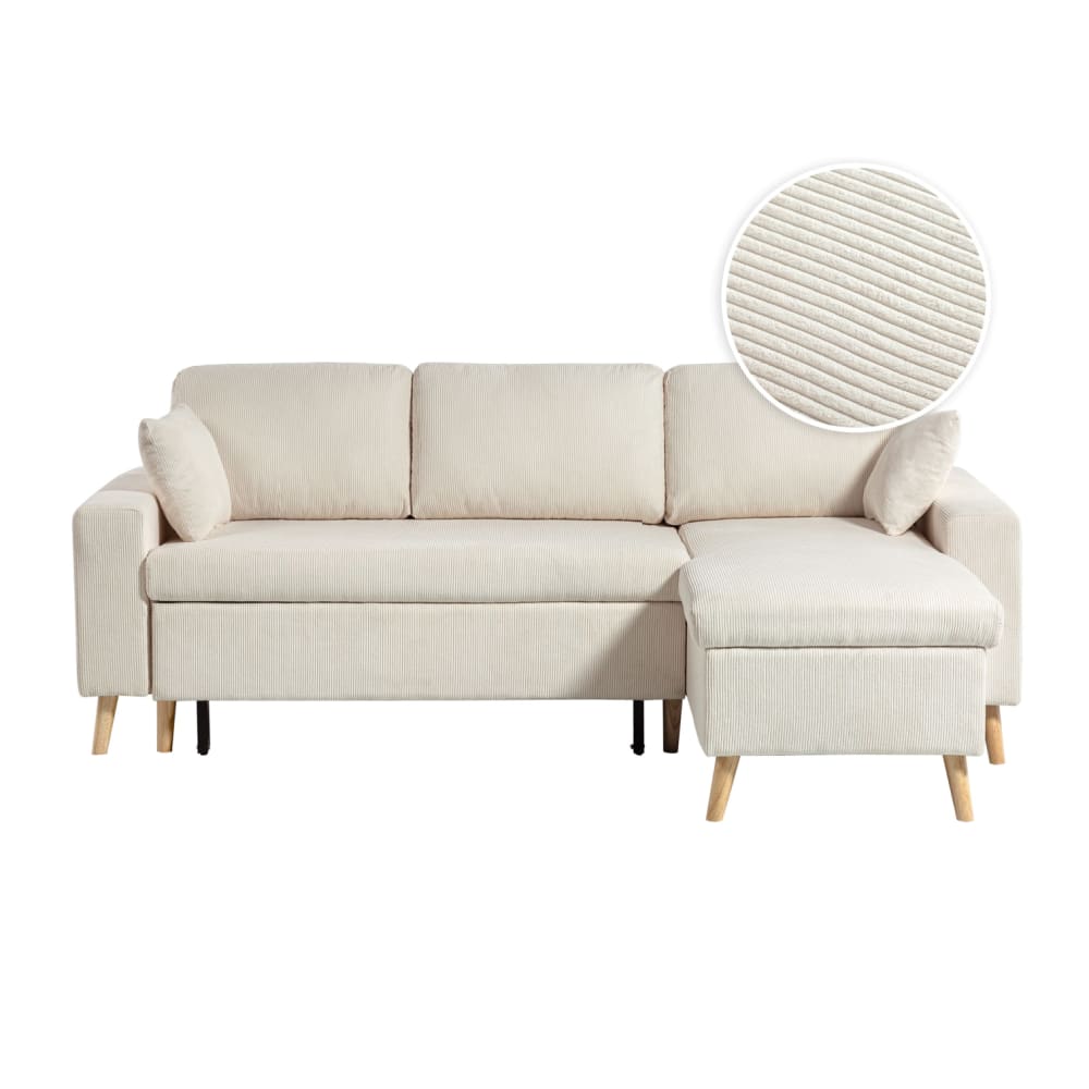 Canapé d'angle 4 places réversible, convertible en velours côtelé fin