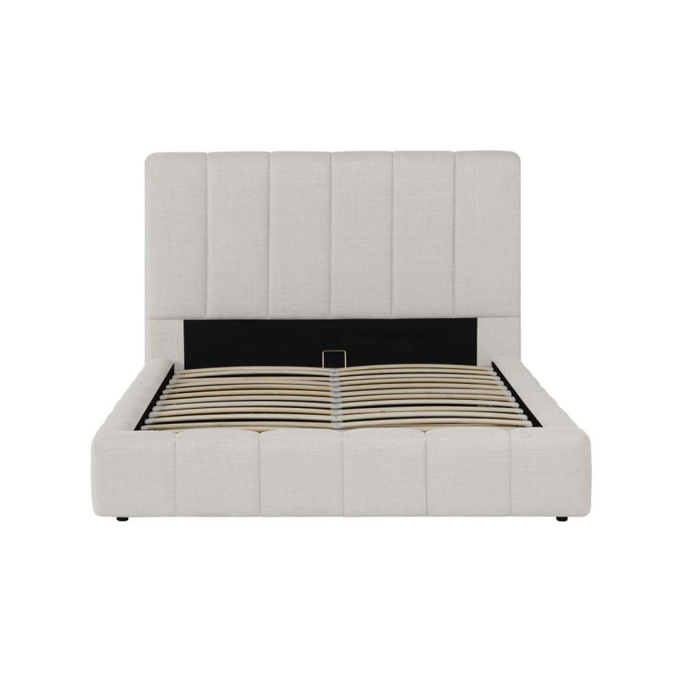 Cadre de lit rembourré avec coffre en tissu blanc cassé 140x190cm