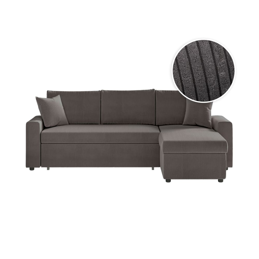 Canapé d'angle convertible coffre marron en velours côtelé - Gris