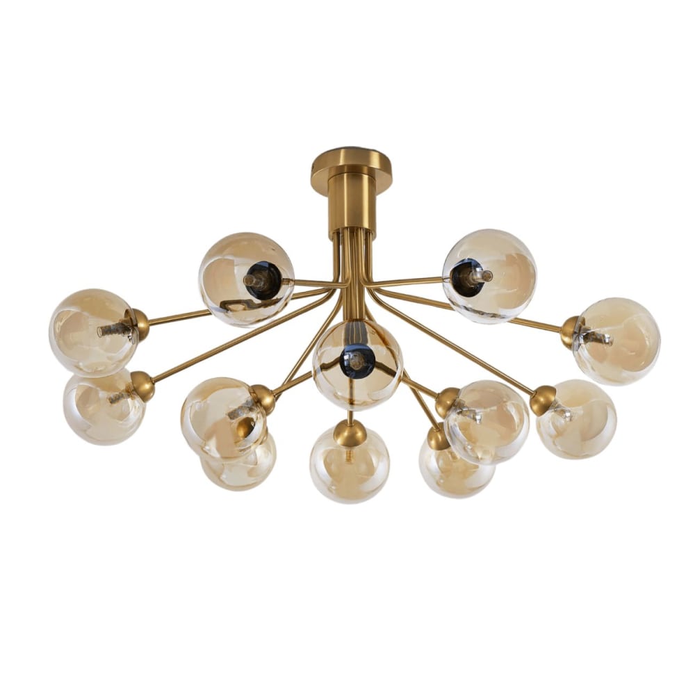 Kronleuchter aus Metall und Glas 43 cm, Bernstein und Messing -