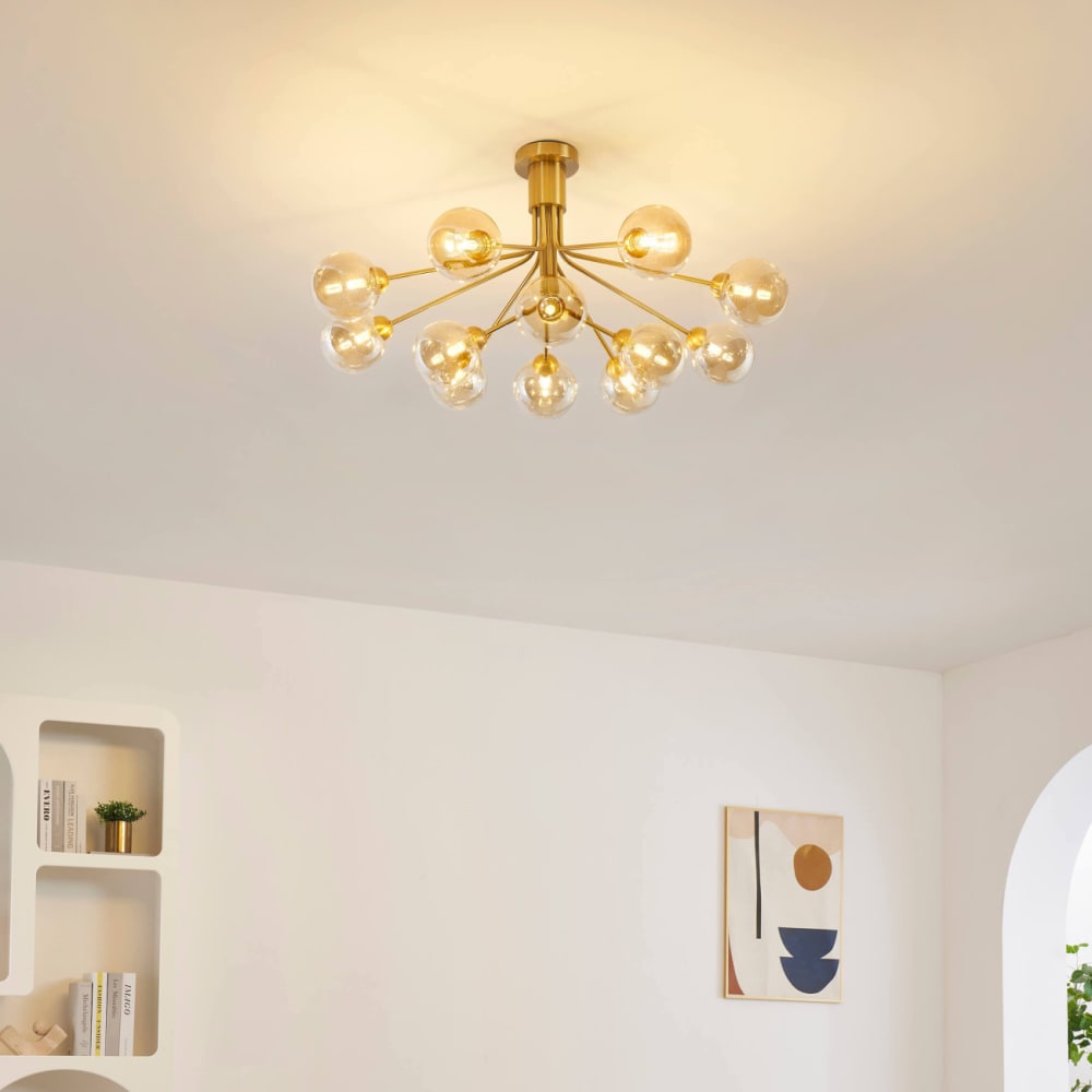 Lustre en verre ambré et laiton 82 cm — vue 3