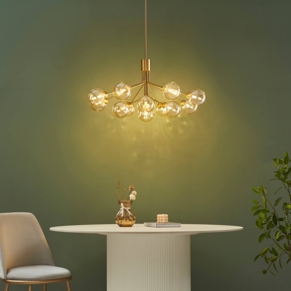 Lustre en verre ambré et laiton 82 cm — vue 4