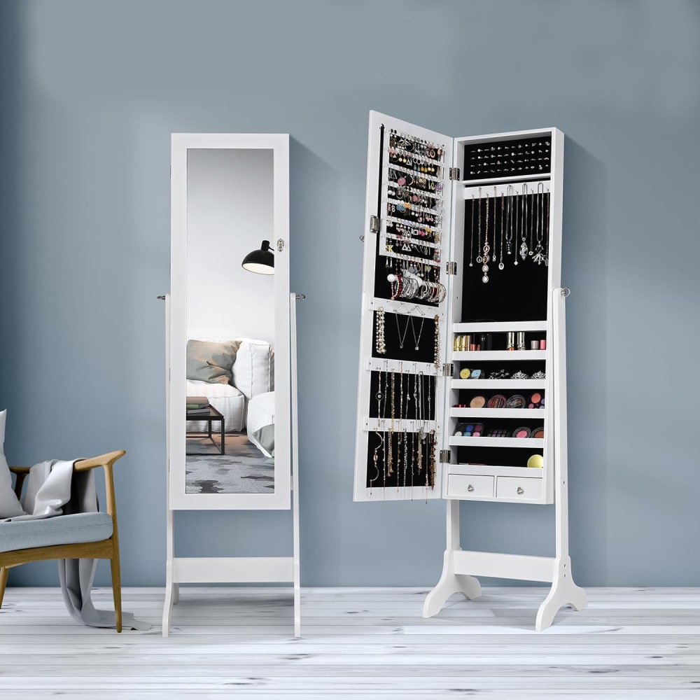 Armoire  à bijoux blanche sur pied 46 x 37 x 155,5 cm