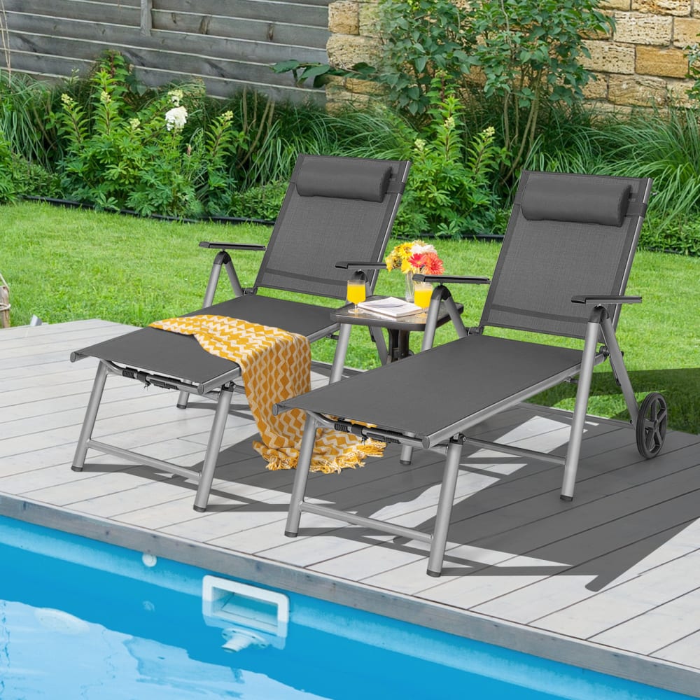 Chaise longue grise pliable de jardin - Maisons du Monde