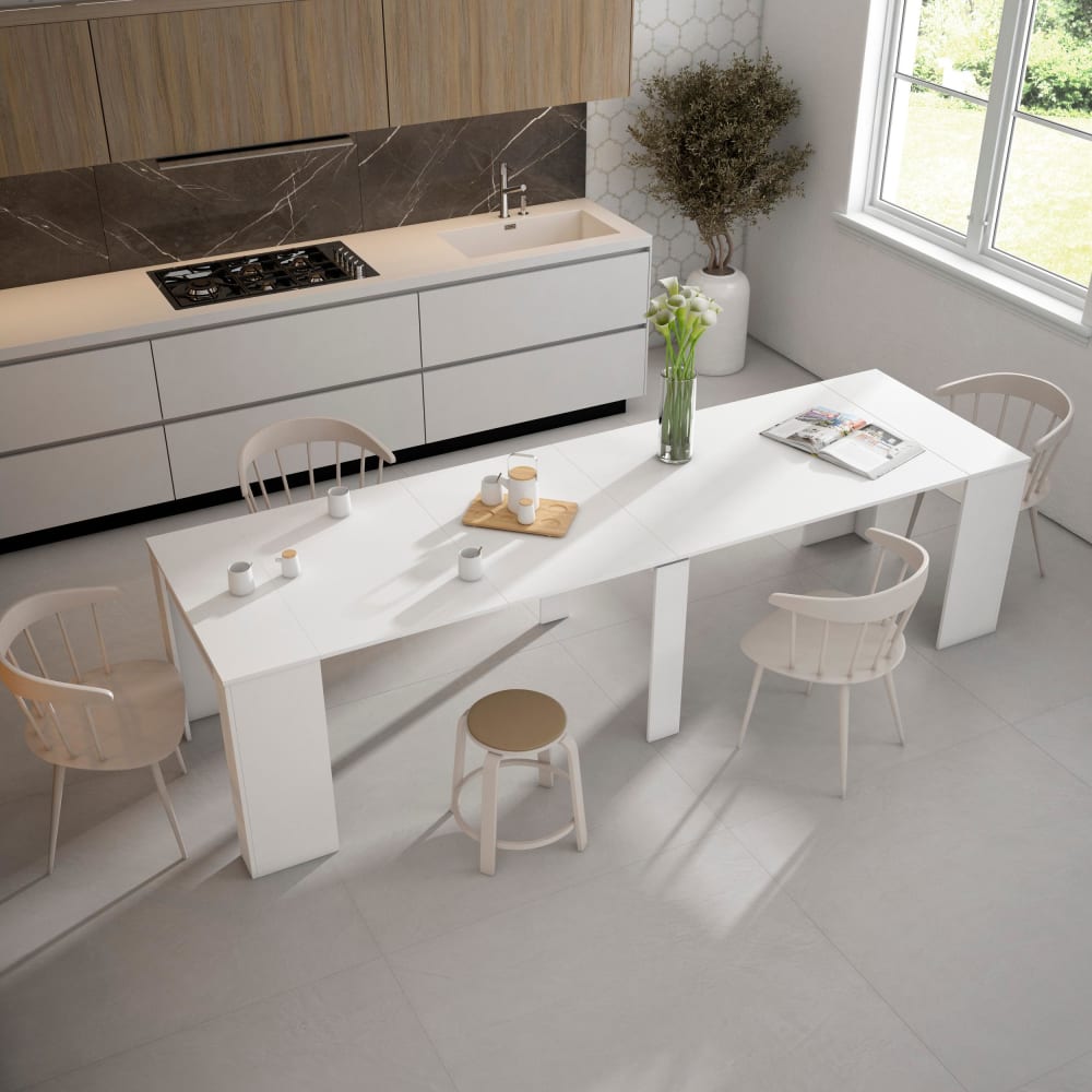 Skraut home Ausziehbare Konsole Holzeffekt 90x58x77cm Weiß style modern Weiß Spanplatte