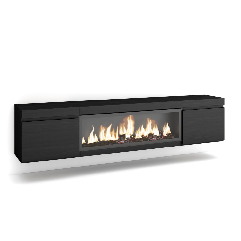 TV-Möbel Holzeffekt Kamin mit Feuereffekt XXL 208x35x45cm Schwarz