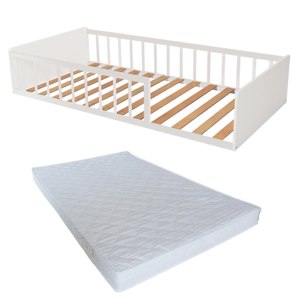 Lit avec sommier et matelas, blanc, 90x190 cm