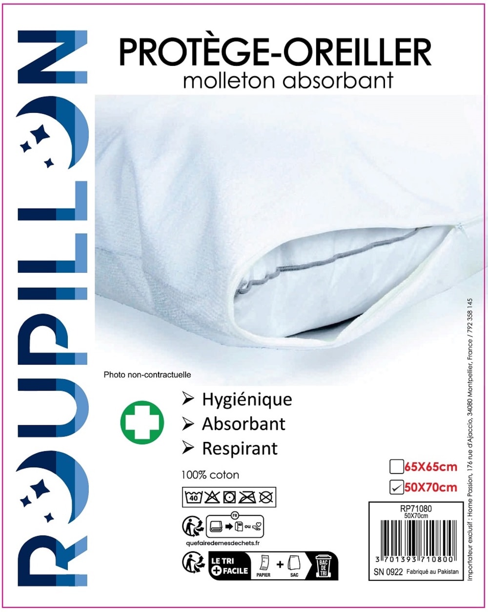 Protège oreiller en molleton 100% coton 50x70 cm — vue 4