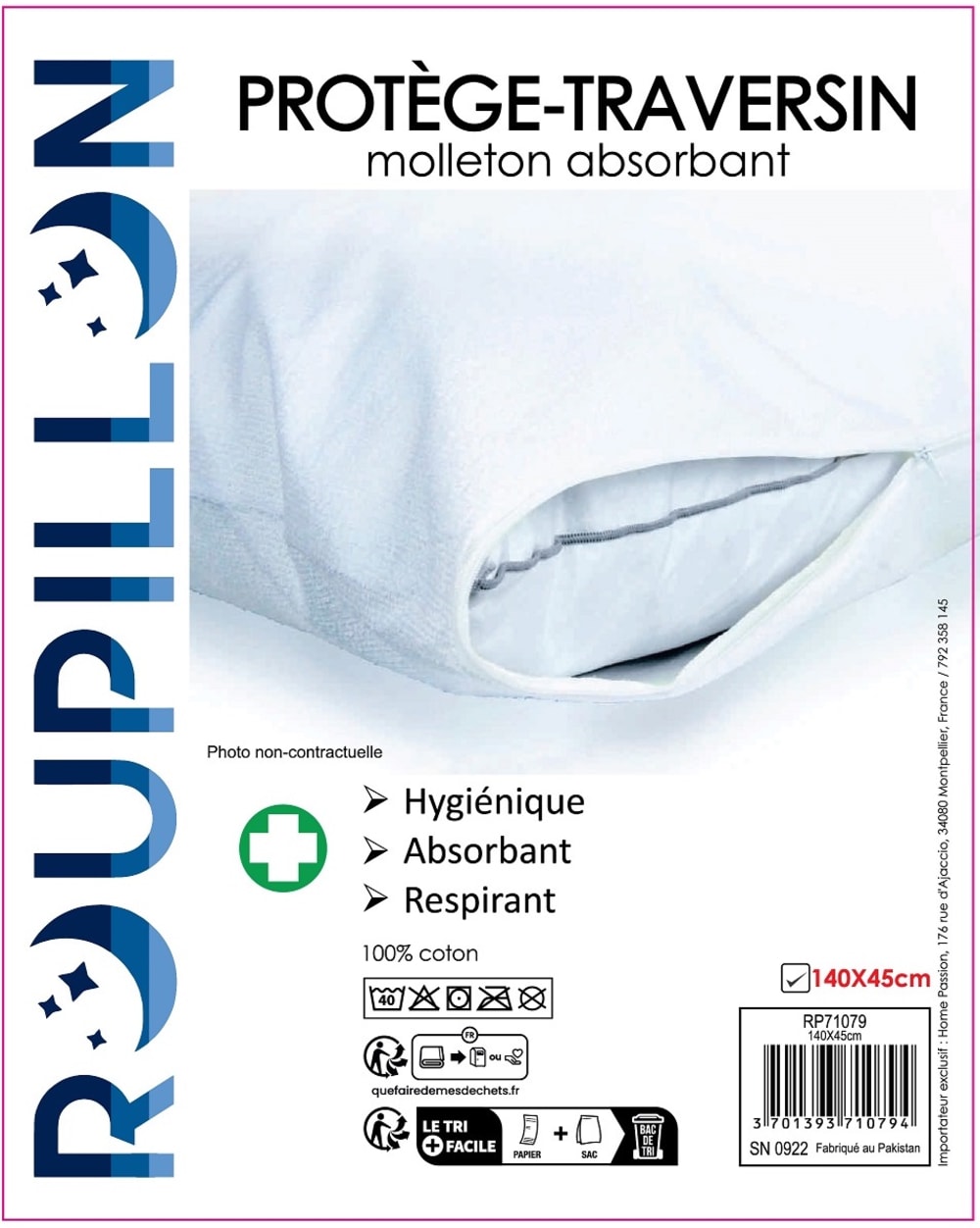 Protège traversin en molleton 100% coton 140x45 cm - Maisons du Monde