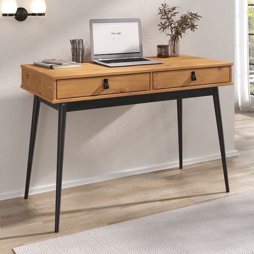 Schreibtisch mit konischen Beinen, Eiche/schwarz - Maisons Du
