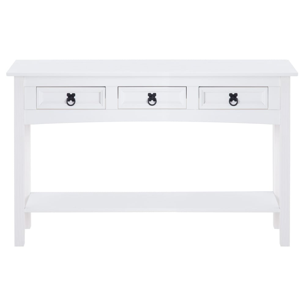 Table console 3 tiroirs en bois massif, blanc