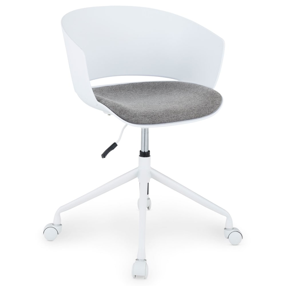 Chaise de bureau avec coussin en tissu confort, blanc/gris